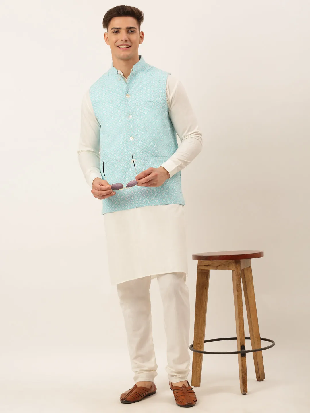 Men's Sky Embroidered Nehru Jackets