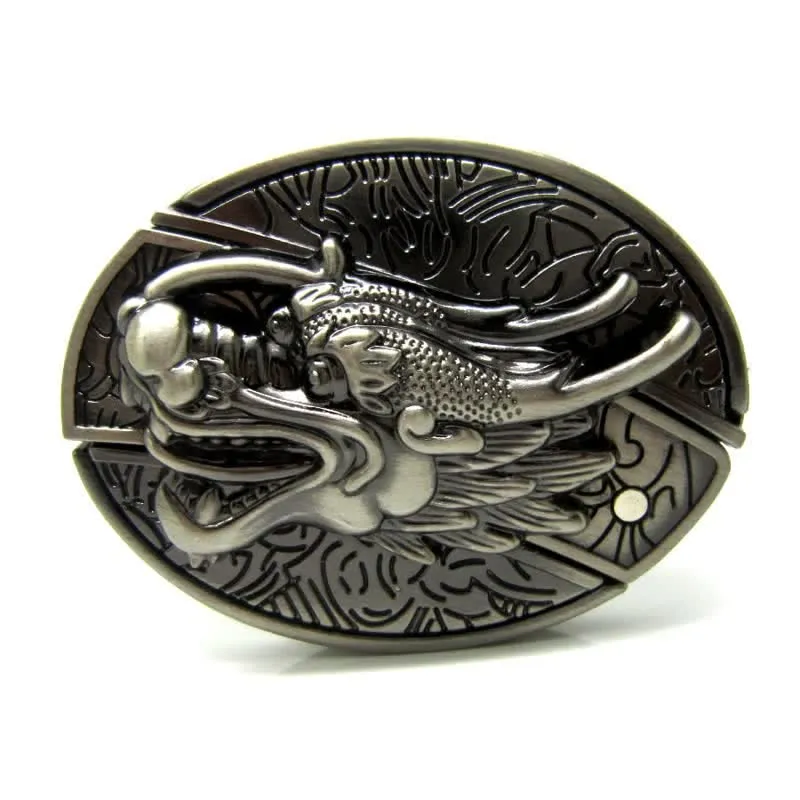 Men's Vintage 3D Dragon Leather Belt With Folding Knife