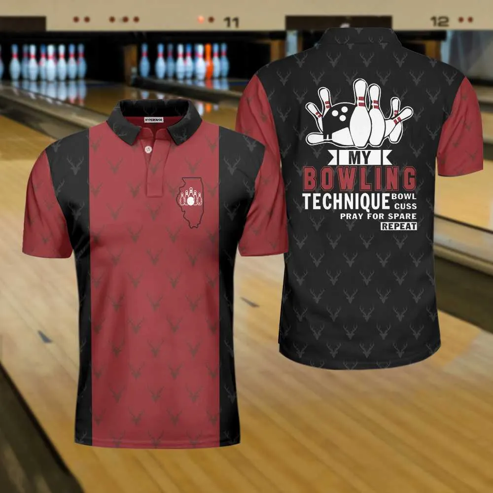 My Bowling Technique Illinois Bowling Polo Shirt, Red And Black Bowling Shirt For Men Coolspod