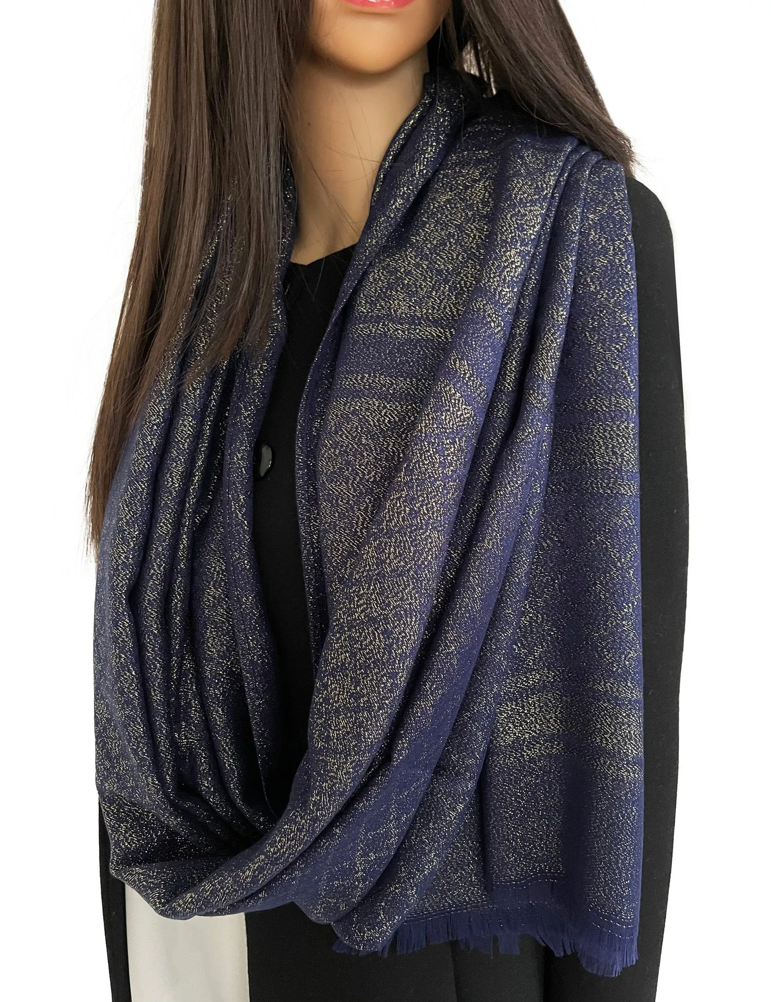 NAVY BLUE SPARKLY METALLIC EVENING SHAWL SCARF