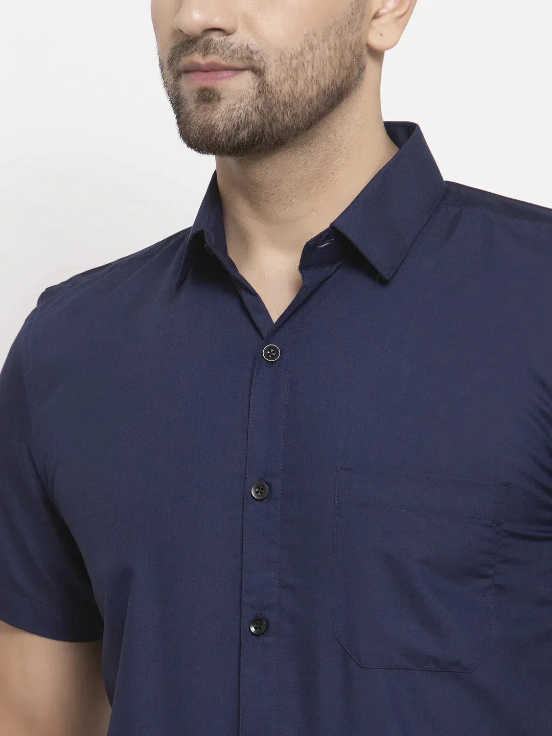 Navy Men'S Cotton Half Sleeves Solid Formal Shirts