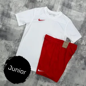 Nike Junior Dri-Fit Set | White / Red | T-shirt & Shorts