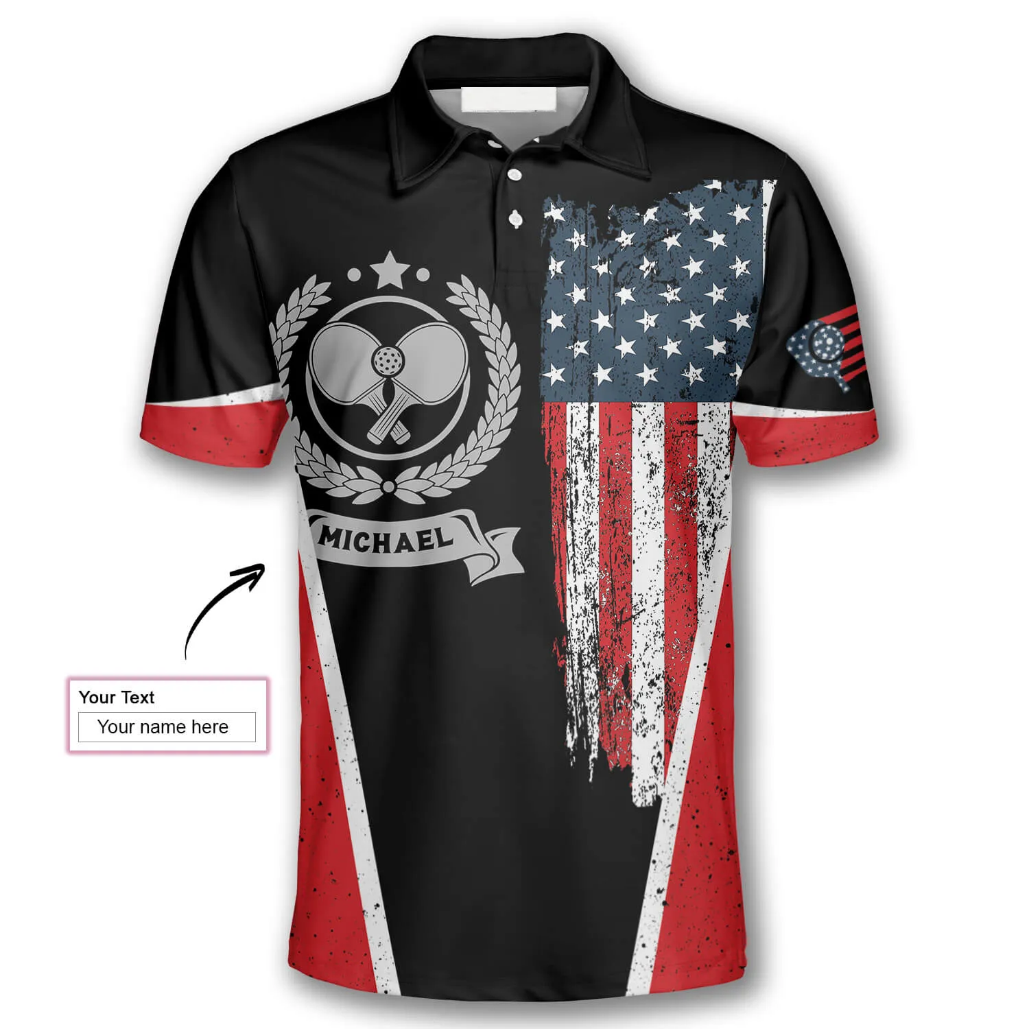 Pickleball Emblem American Flag Custom Pickleball Shirts for Men