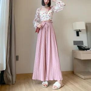 Pleated Chiffon Loose Fit High-Waisted Culottes Draping Pants