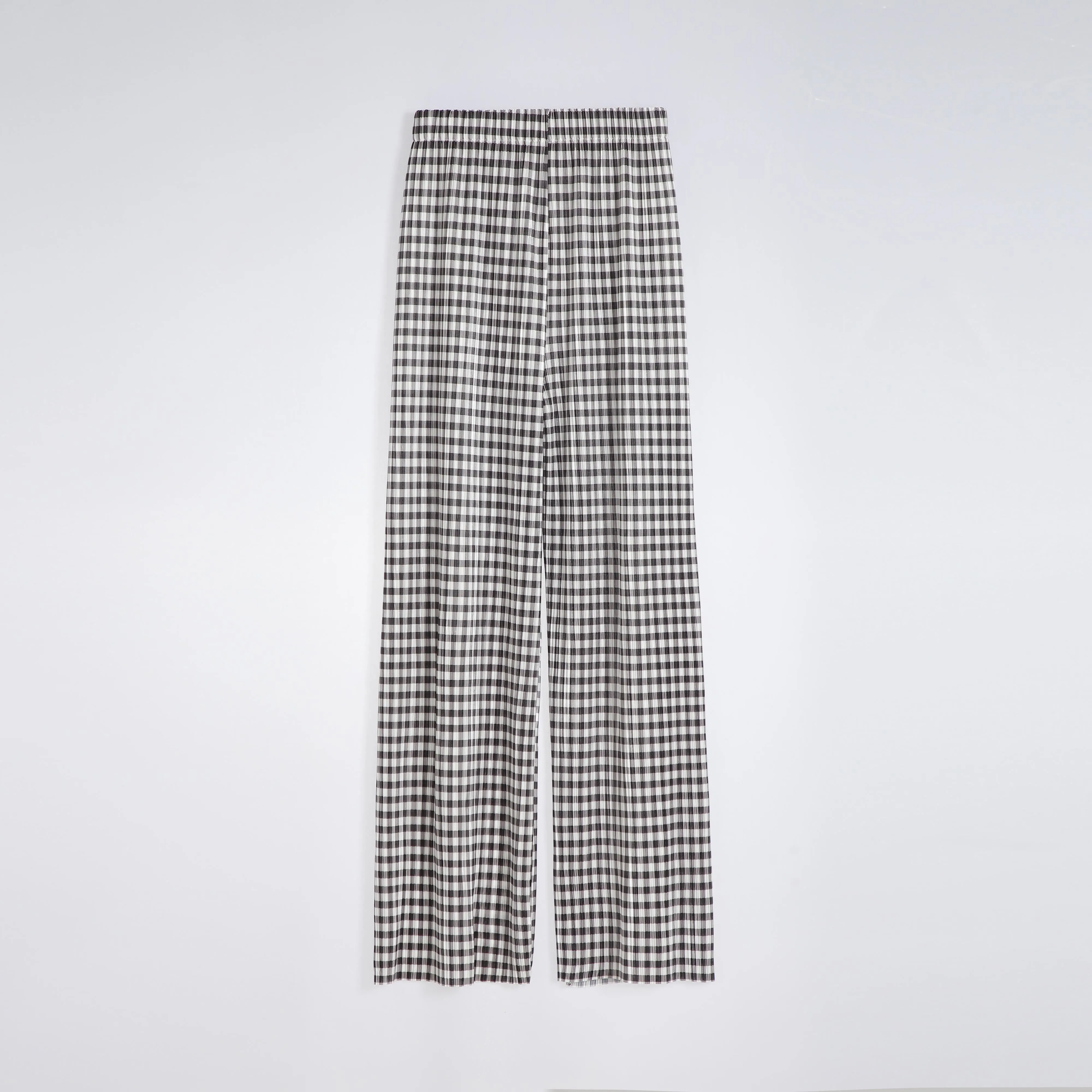 Pleated High-Waisted Draping Straight Leg Floor-Length Thin Plaid Silky Pants