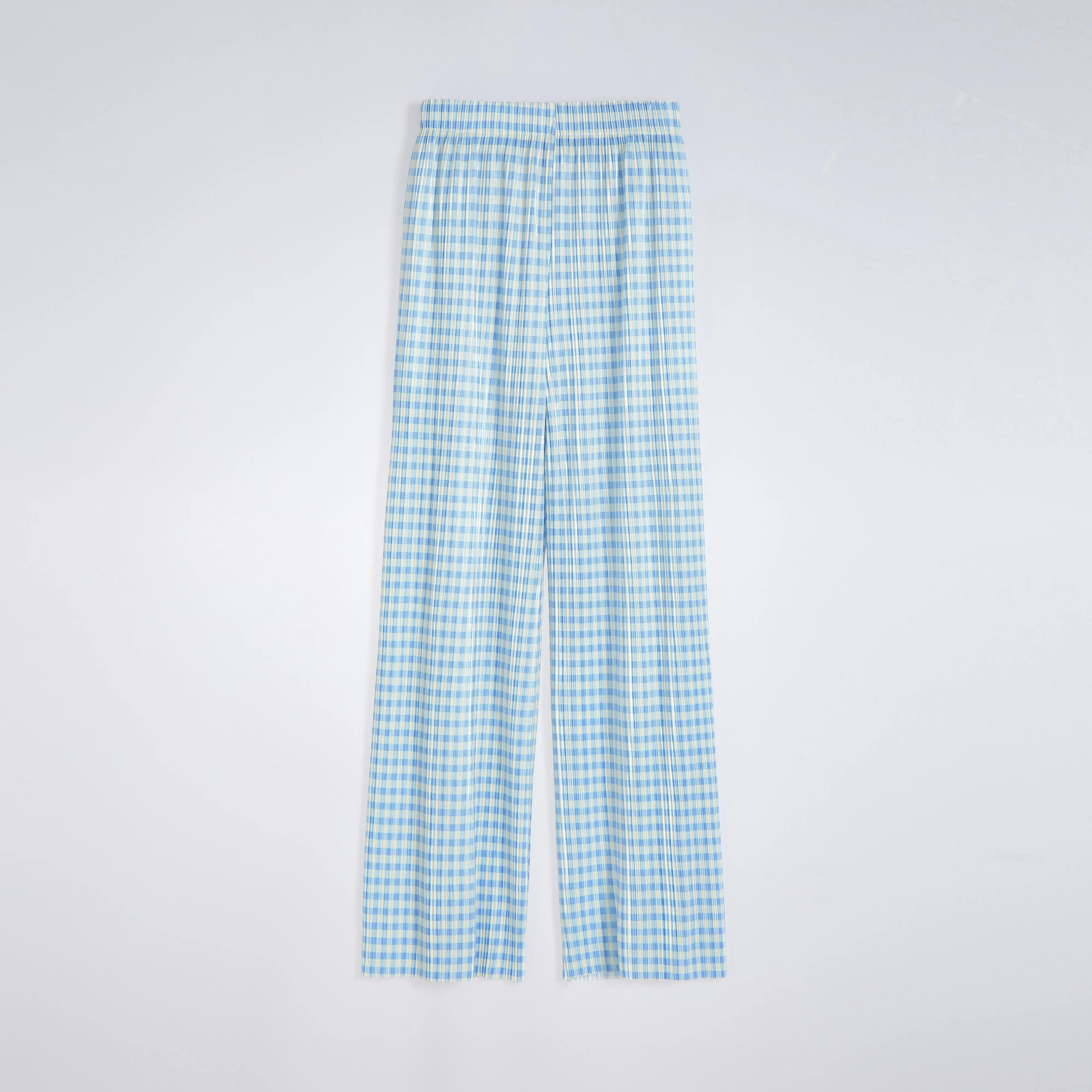 Pleated High-Waisted Draping Straight Leg Floor-Length Thin Plaid Silky Pants