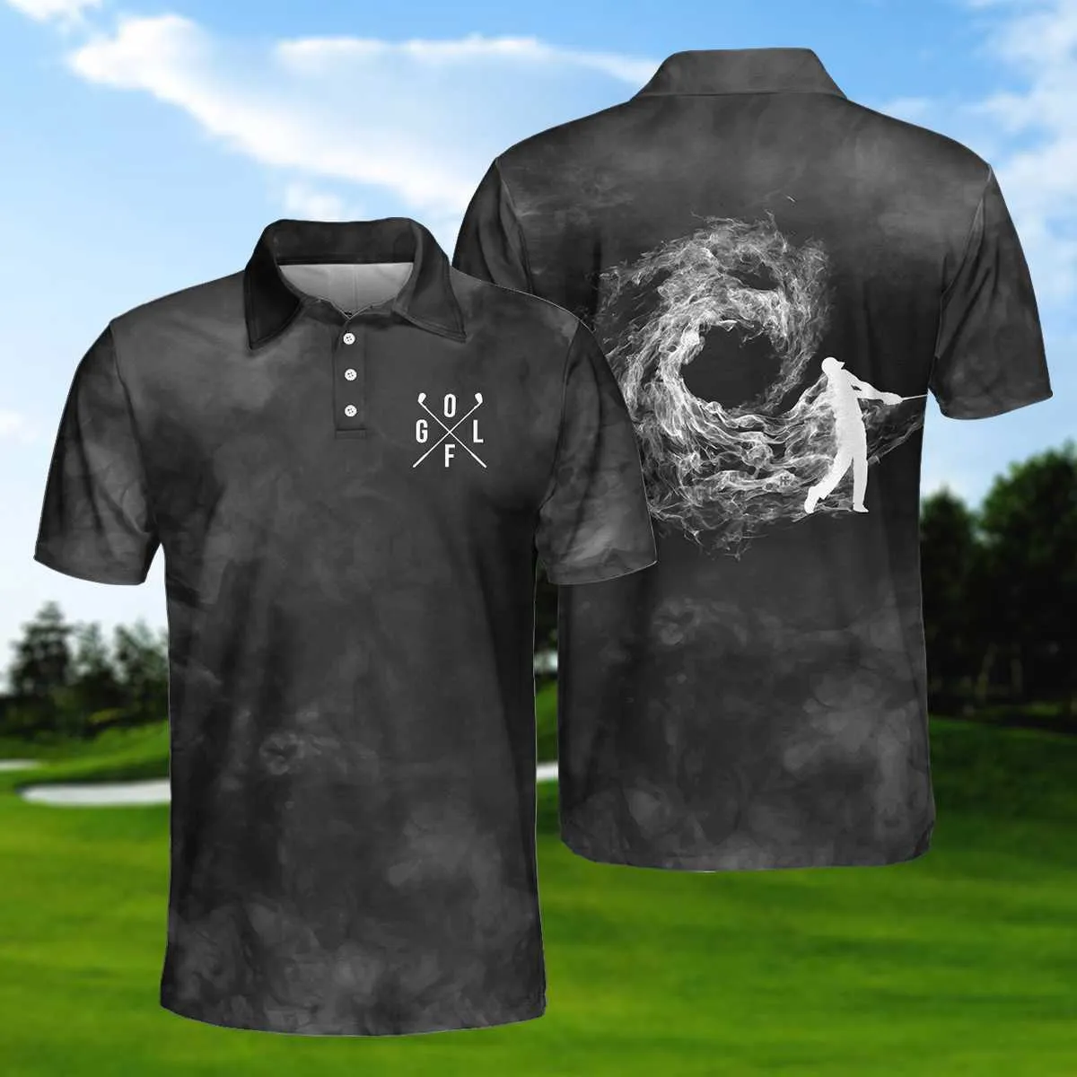 Premium Smoke Background Golf Polo Shirt, Black Smoke Golfer Polo Shirt, Best Golf Shirt For Men Coolspod