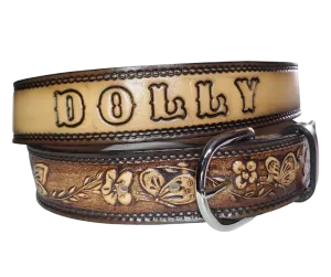 "Flowers and the Butterfly" NAME Leather Belt  "Quick Ship"