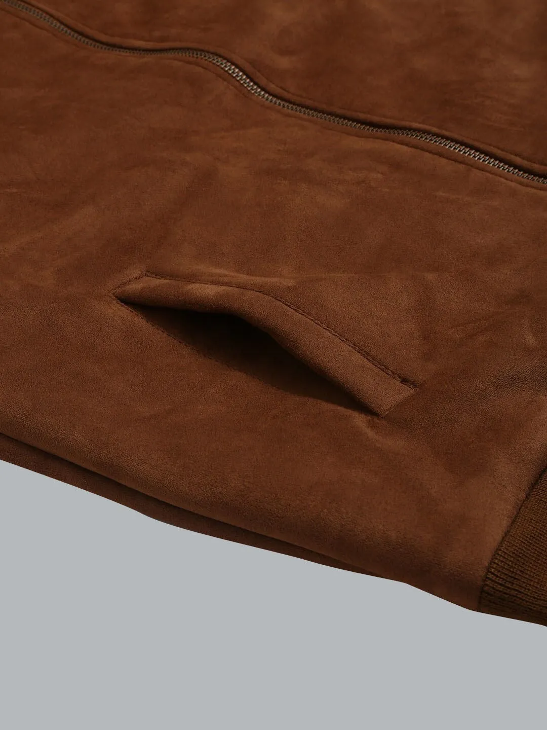 Real Brown Suede Windbreaker Padded Jacket for Men