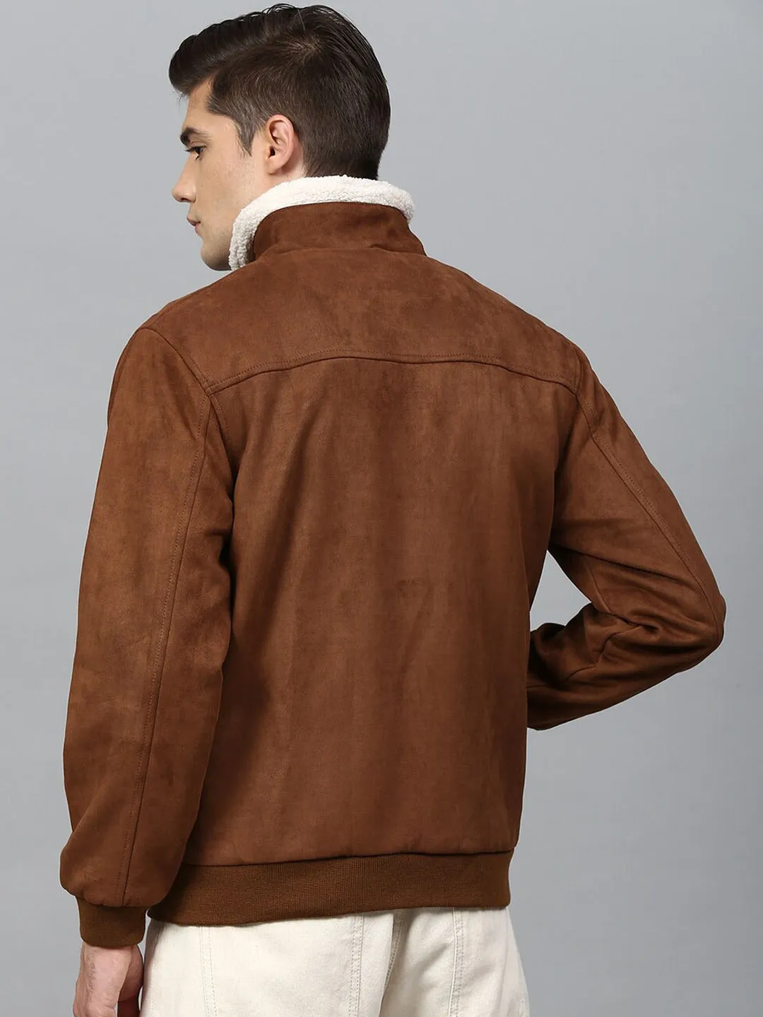 Real Brown Suede Windbreaker Padded Jacket for Men