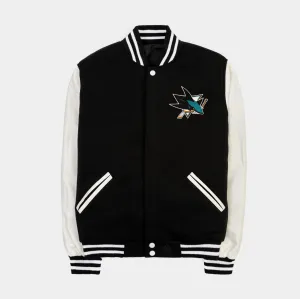 San Jose Sharks Reversible Letterman Mens Jacket (Black/White)