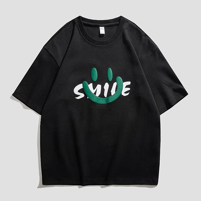 Soft Comfortable Versatile Smiling Face Round Neck Print Short Sleeve Tee