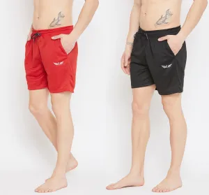 Solid Men Shorts For Training & Workout (Red Black) (Pack of 2)