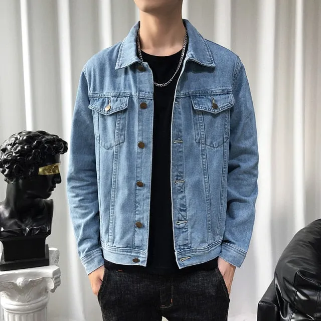 Spring Autumn Men Denim Jackets Casual Solid Color Lapel Single Breasted Jeans Jacket Men Slim Fit Cotton Outwear Jackets 5xl-M