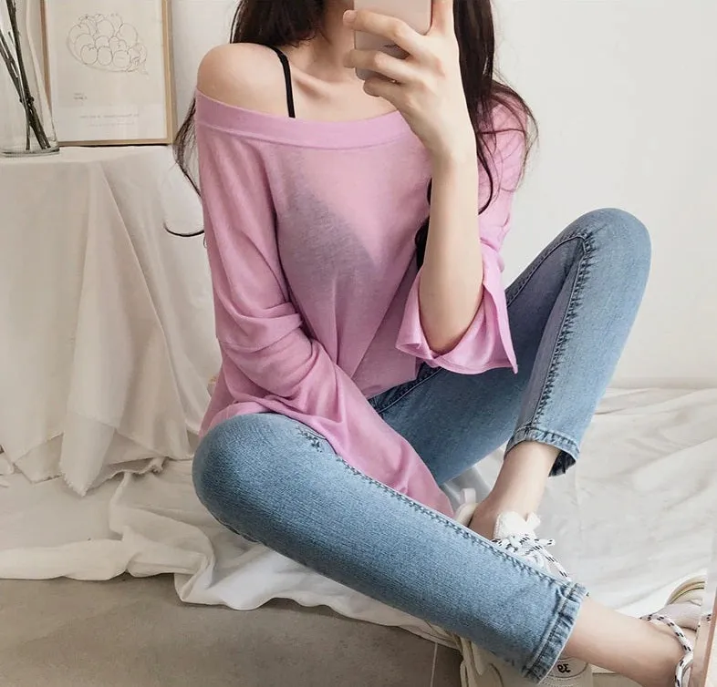 Spring Sexy Elastic Korean Style Skinny Slim Fit Long Sleeve Tops #2129