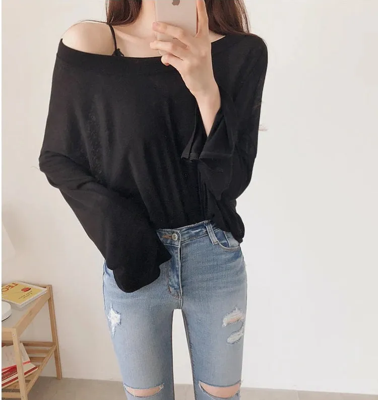 Spring Sexy Elastic Korean Style Skinny Slim Fit Long Sleeve Tops #2129