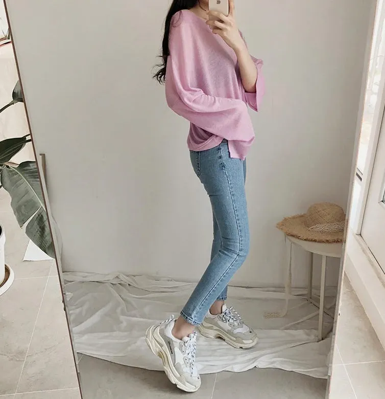 Spring Sexy Elastic Korean Style Skinny Slim Fit Long Sleeve Tops #2129