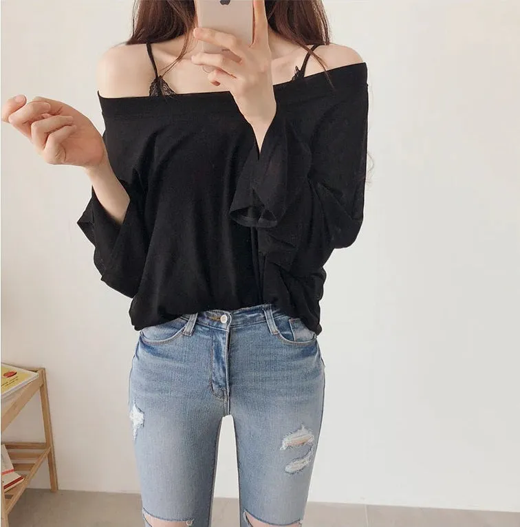 Spring Sexy Elastic Korean Style Skinny Slim Fit Long Sleeve Tops #2129