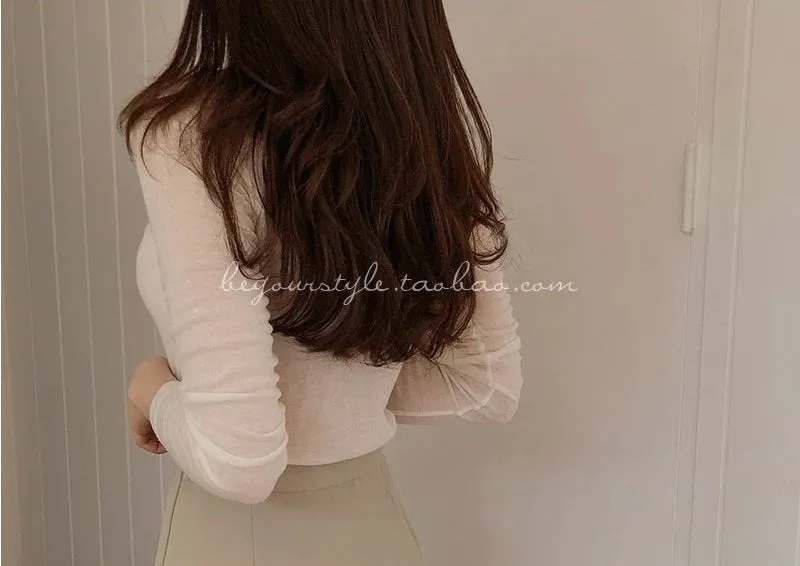 Spring Sexy Elastic Korean Style Skinny Slim Fit Long Sleeve Tops #2207