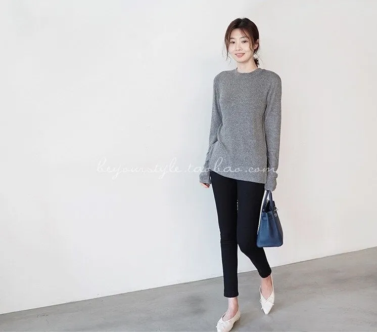 Spring Top Sexy T Shirt Elastic Korean Style Split Skinny Long Sleeve