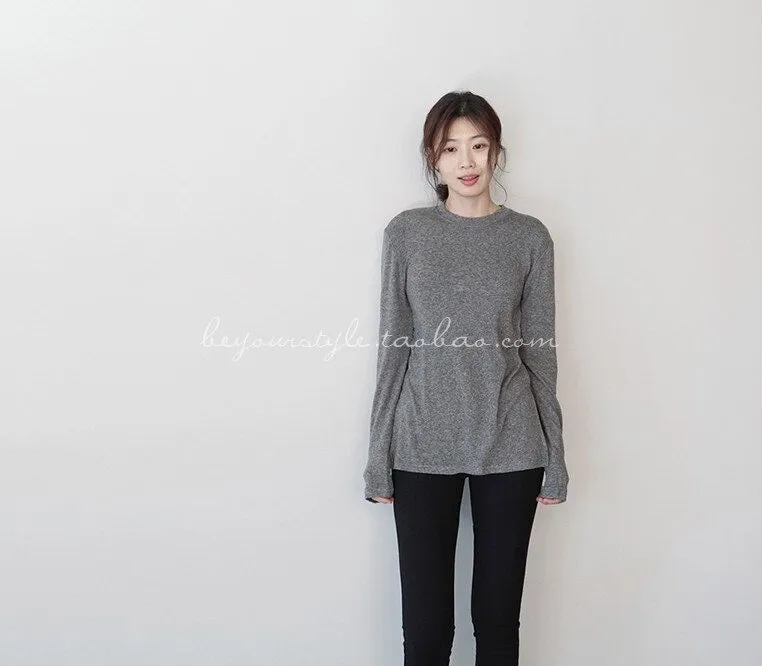 Spring Top Sexy T Shirt Elastic Korean Style Split Skinny Long Sleeve