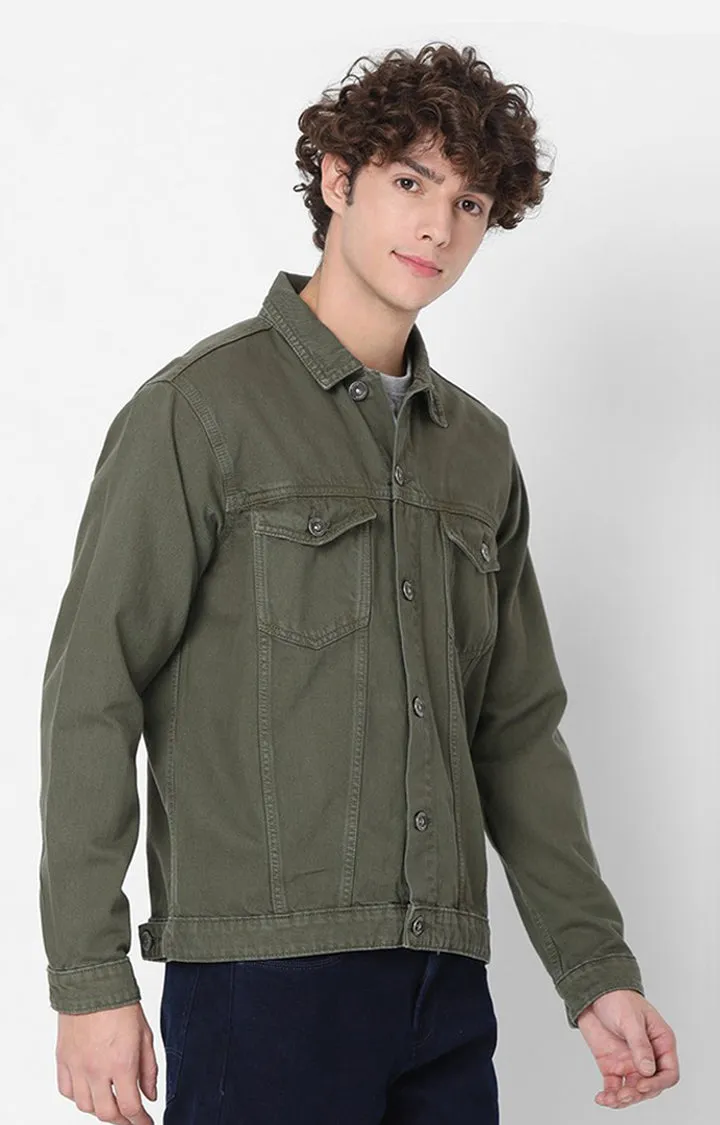 Spykar Green Full Sleeve Denim Jacket For Men