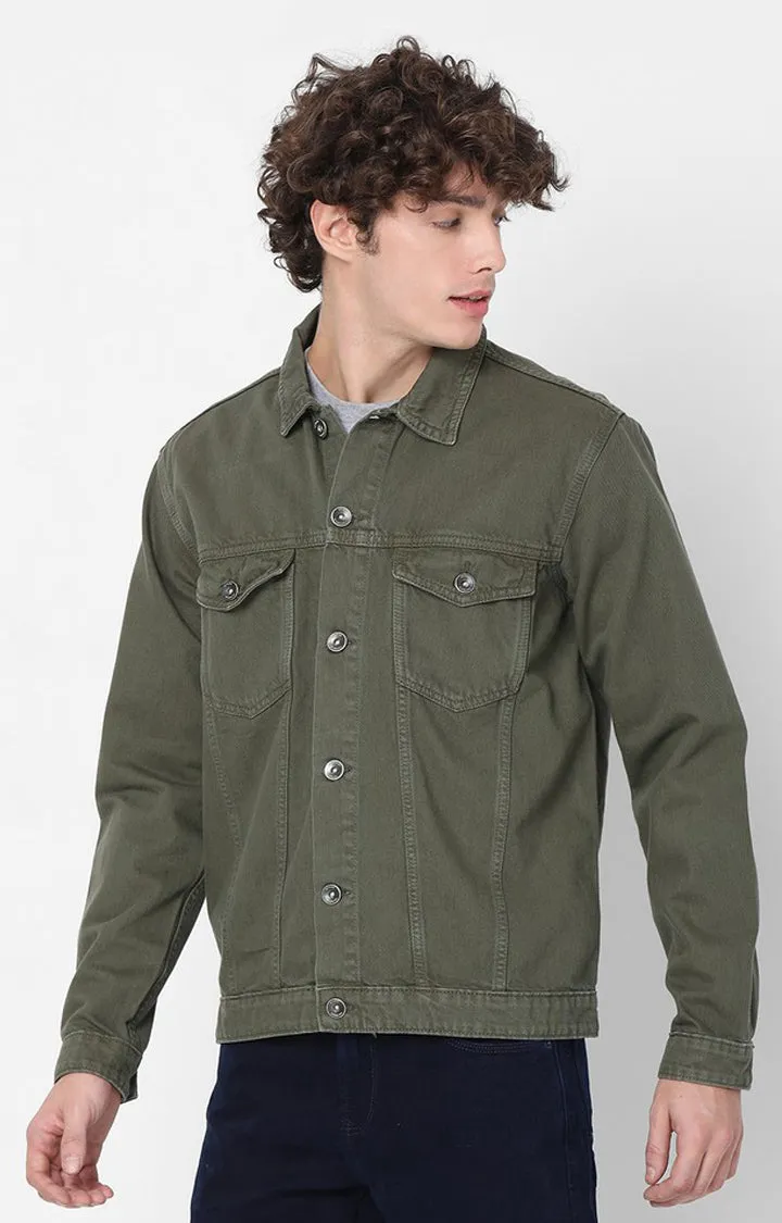 Spykar Green Full Sleeve Denim Jacket For Men