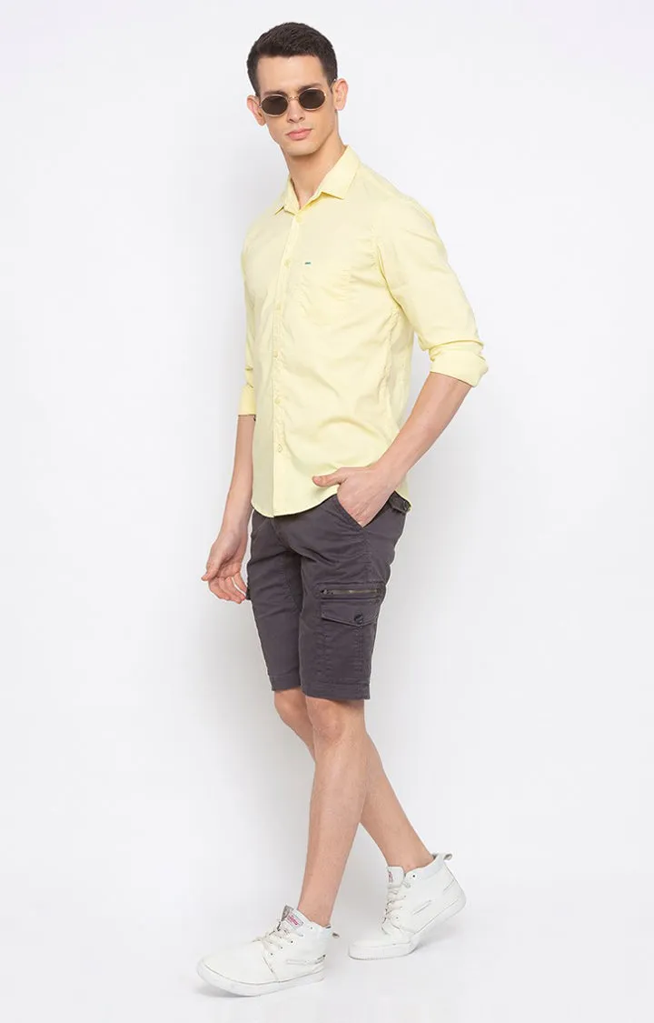 Spykar Men Lemon Yellow Polycotton Slim Fit Shirt