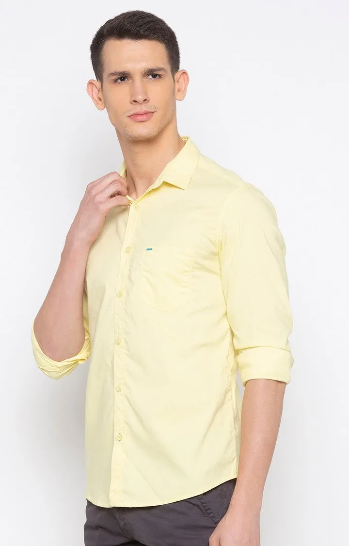 Spykar Men Lemon Yellow Polycotton Slim Fit Shirt