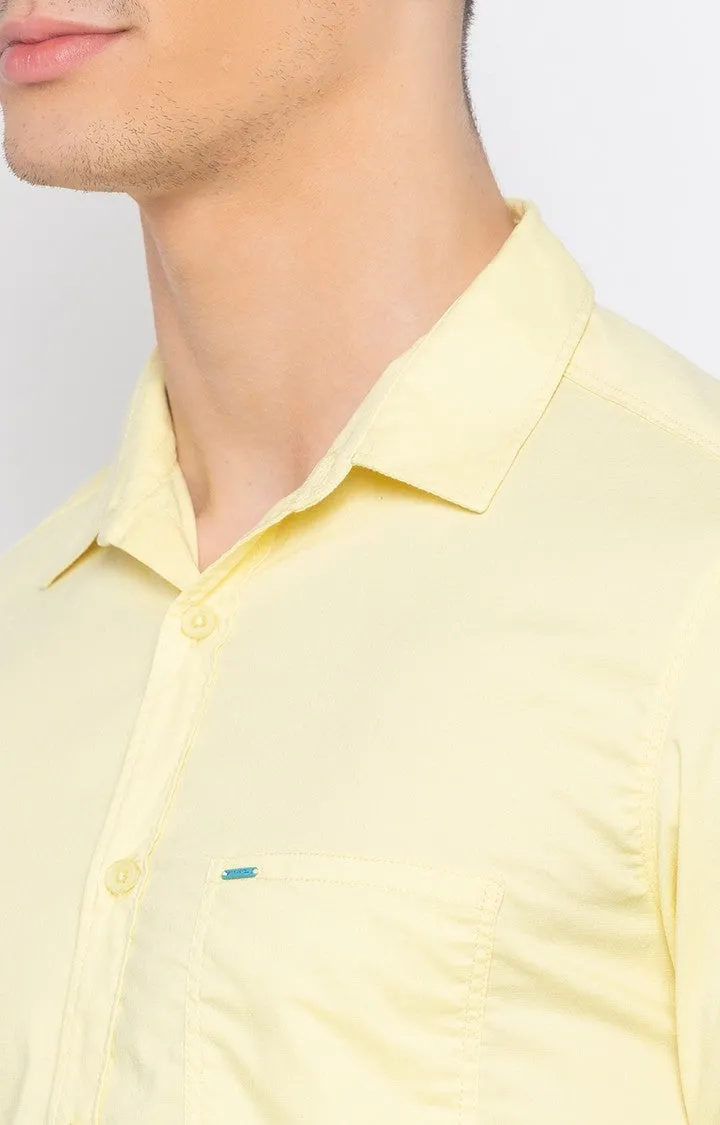 Spykar Men Lemon Yellow Polycotton Slim Fit Shirt