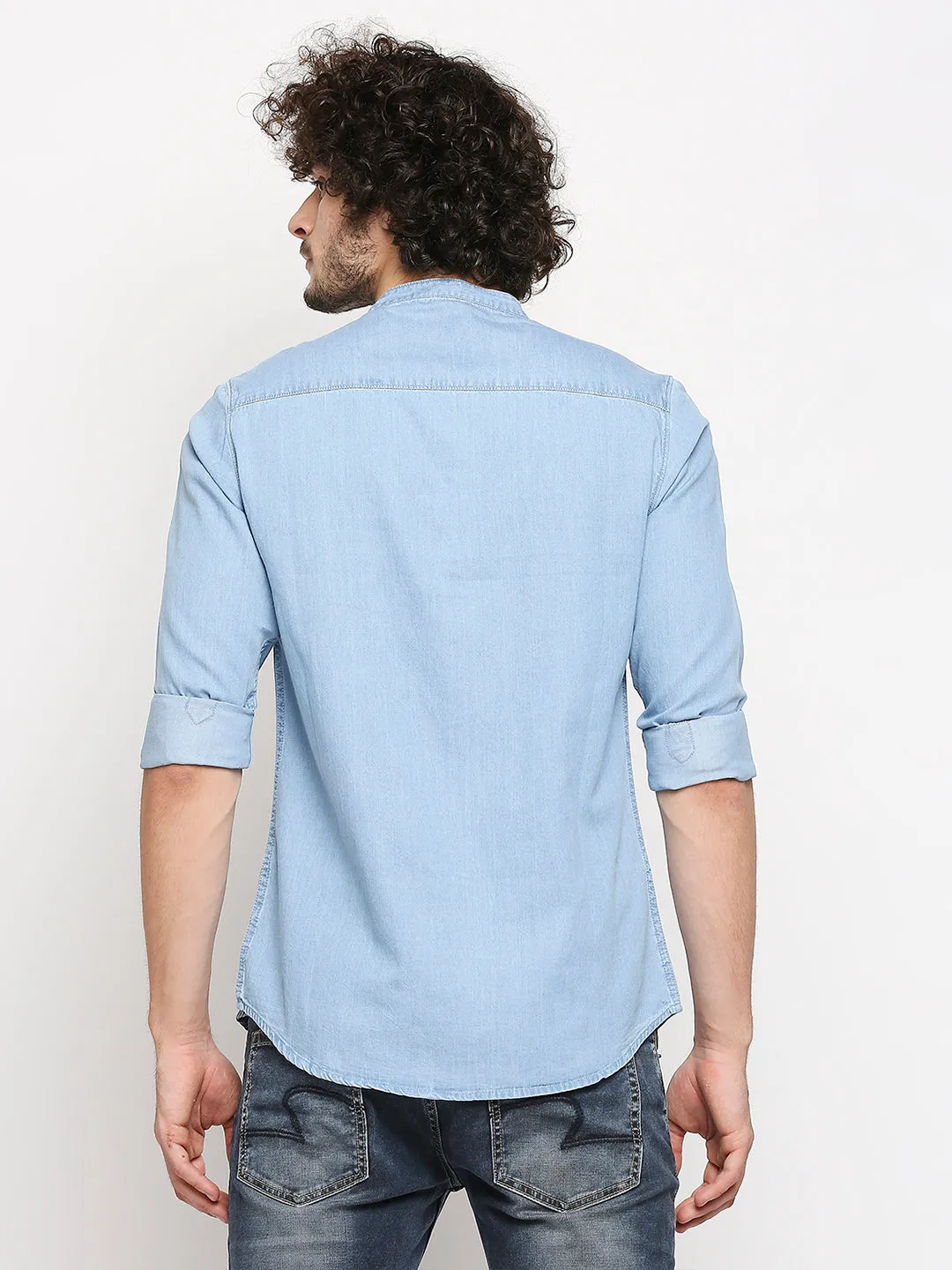 Spykar Men Lt Blue Cotton Shirts (Slim)