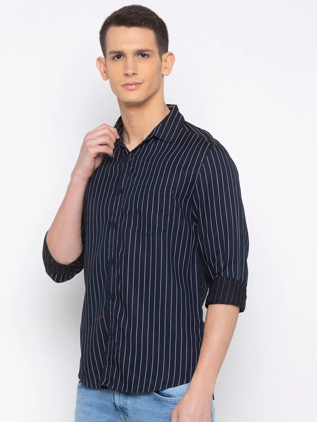 Spykar Men Navy Modal Slim Fit Shirt