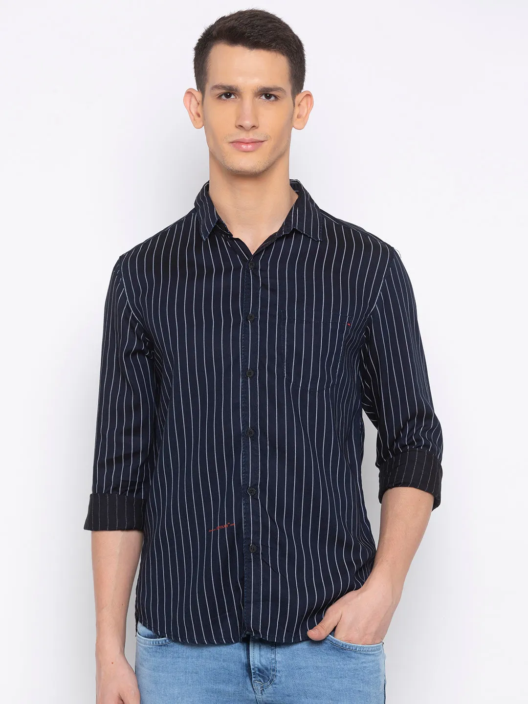 Spykar Men Navy Modal Slim Fit Shirt