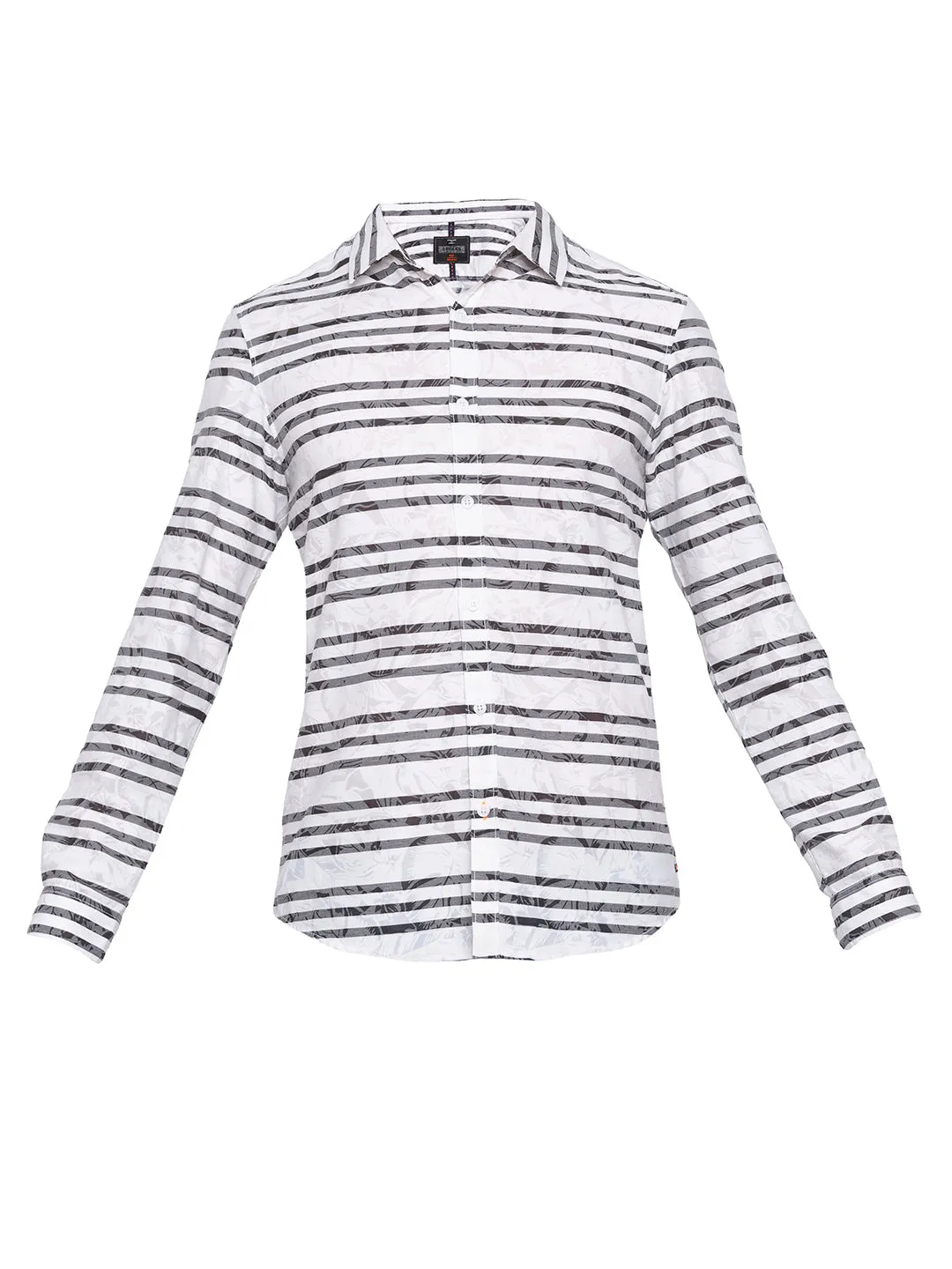 Spykar Men Off White Striped Slim Fit Casual Shirt