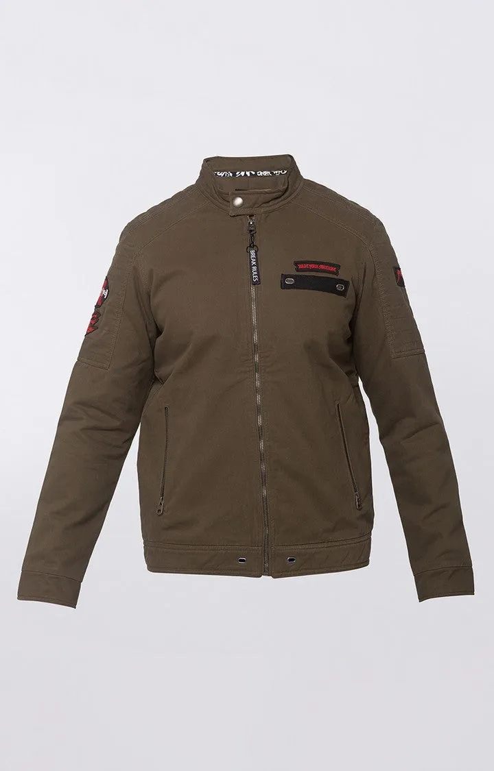 Spykar Men Olive Cotton Straight Fit Jacket