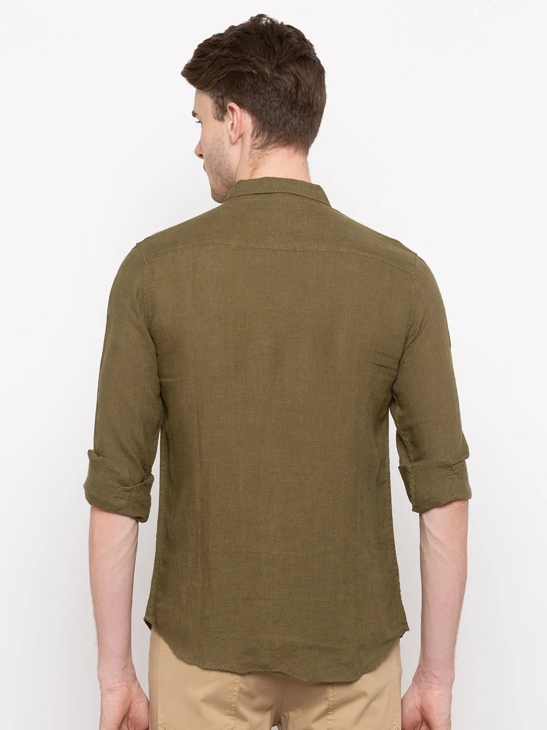 Spykar Men Olive Solid Slim Fit Casual Shirt