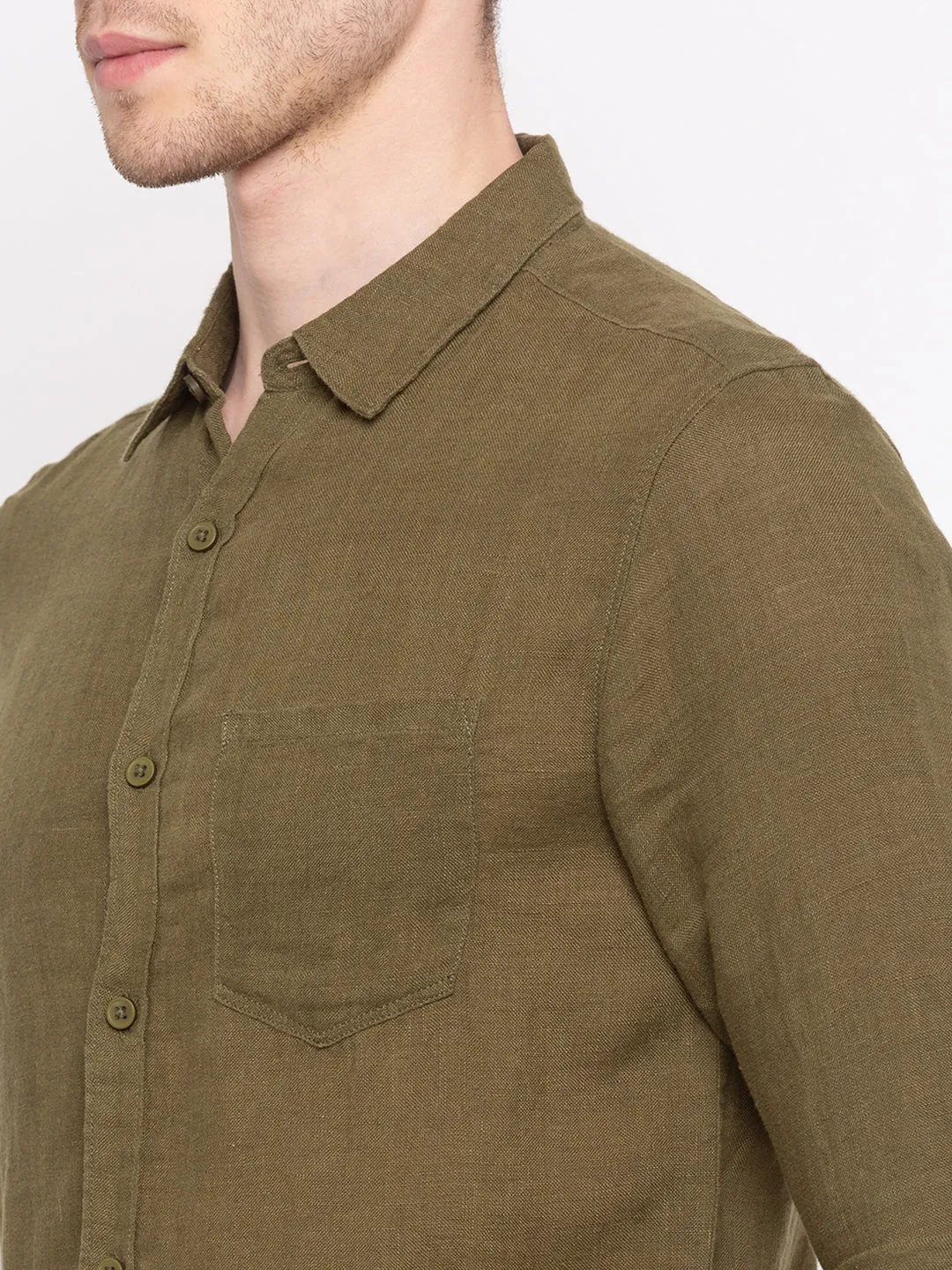 Spykar Men Olive Solid Slim Fit Casual Shirt