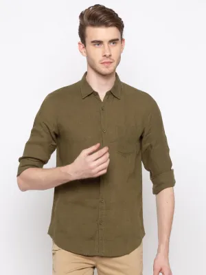 Spykar Men Olive Solid Slim Fit Casual Shirt