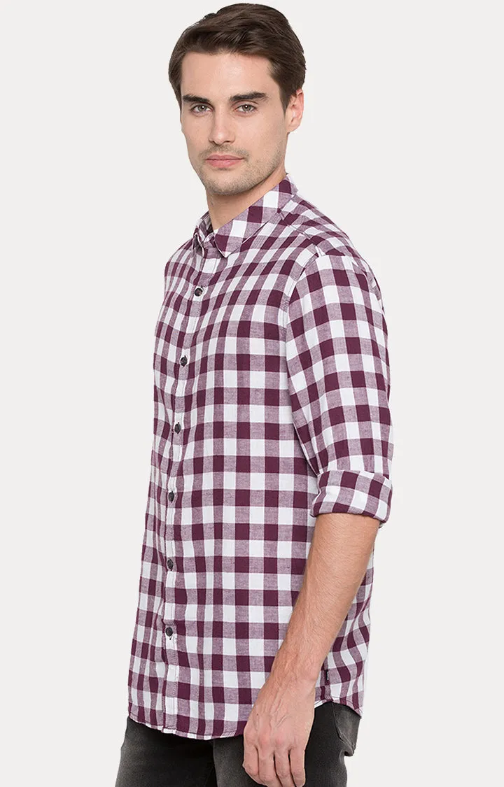 Spykar Men Purple Checked Slim Fit Casual Shirt