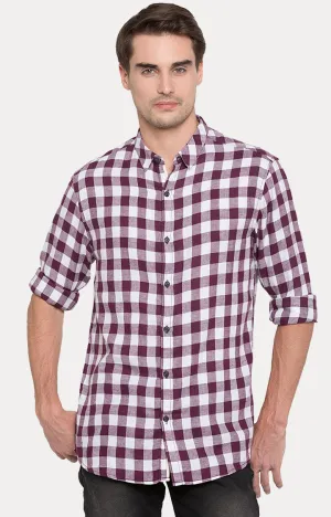 Spykar Men Purple Checked Slim Fit Casual Shirt