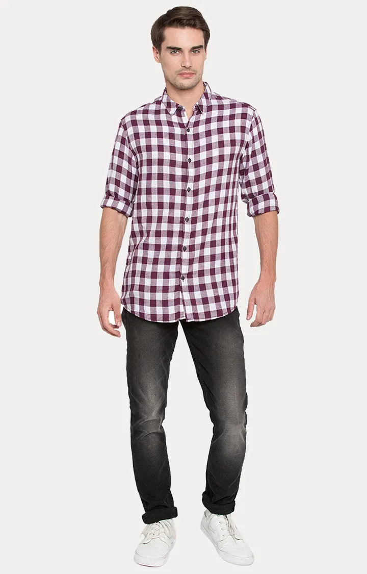 Spykar Men Purple Checked Slim Fit Casual Shirt