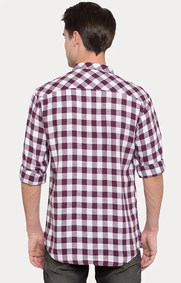 Spykar Men Purple Checked Slim Fit Casual Shirt