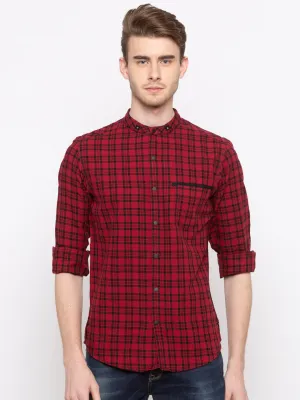 Spykar Men Red Checked Slim Fit Casual Shirt