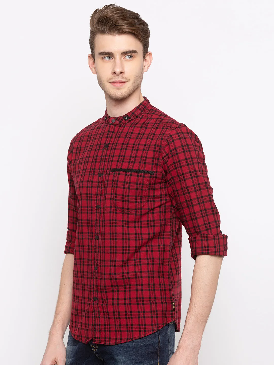 Spykar Men Red Checked Slim Fit Casual Shirt