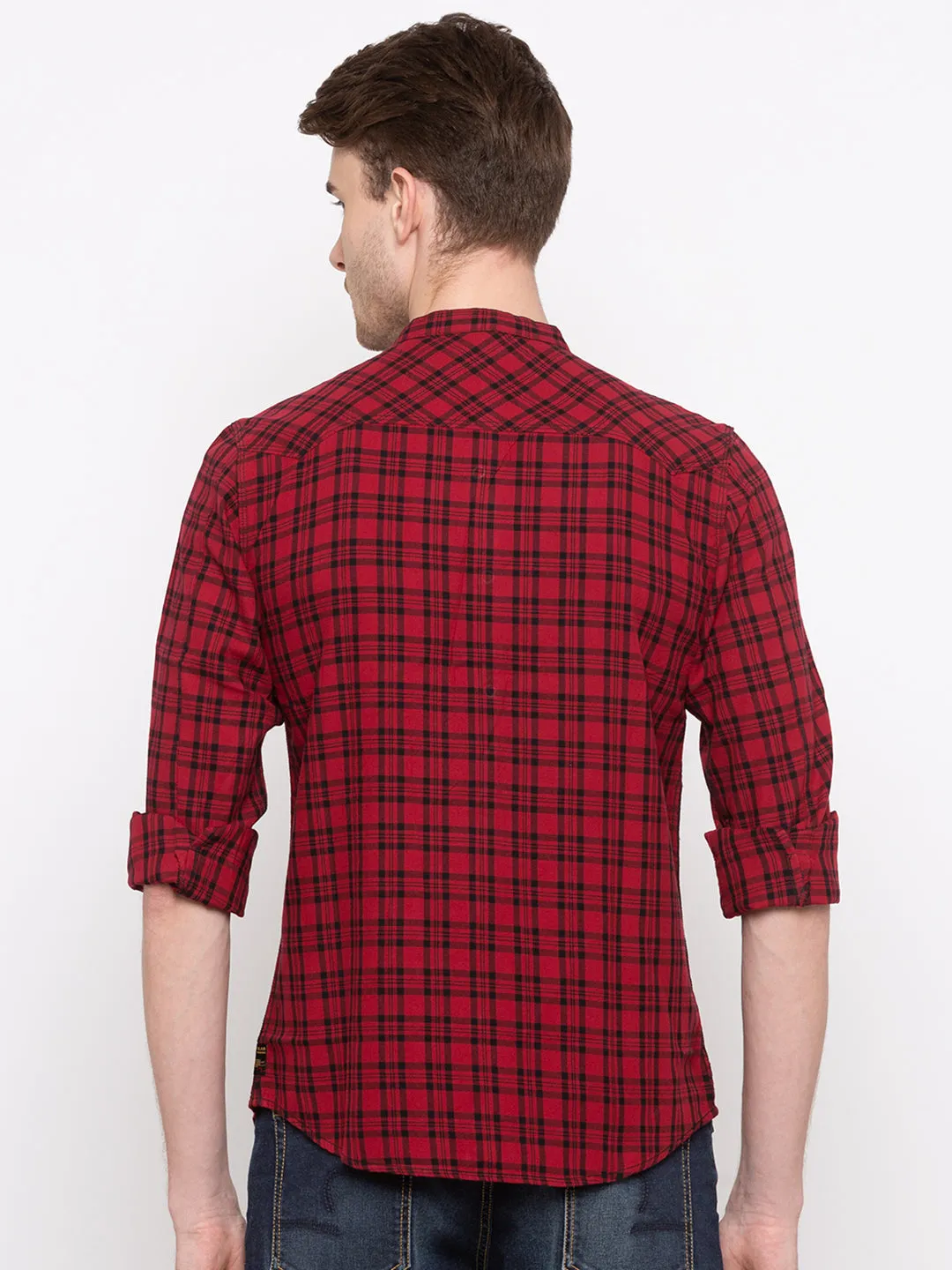 Spykar Men Red Checked Slim Fit Casual Shirt