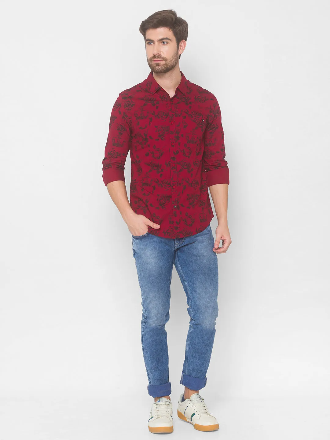 Spykar Men Red Cotton Shirts (Uniqlo)