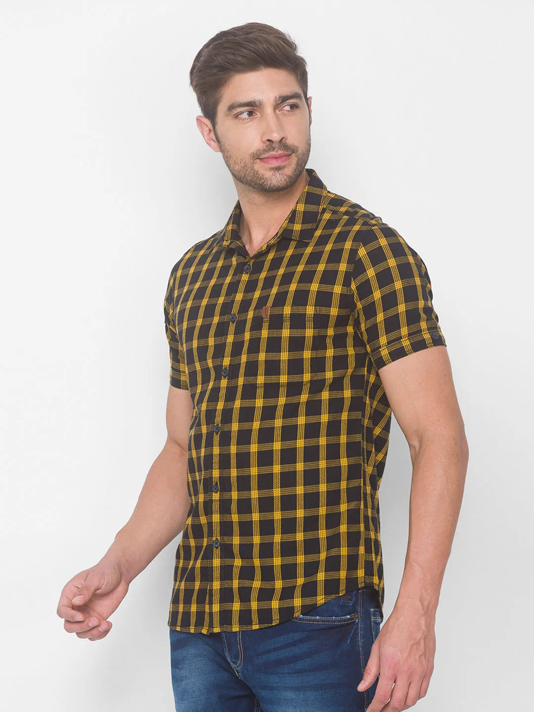 Spykar Men Sunset Yellow Cotton Shirts (Slim)