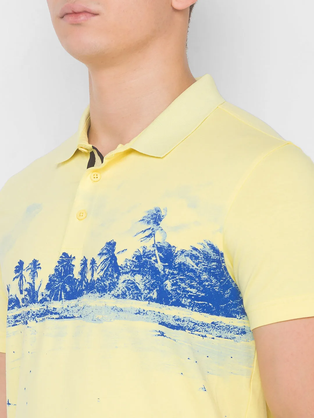 Spykar Men Yellow Cotton Blend Slim Fit Polo T-Shirt