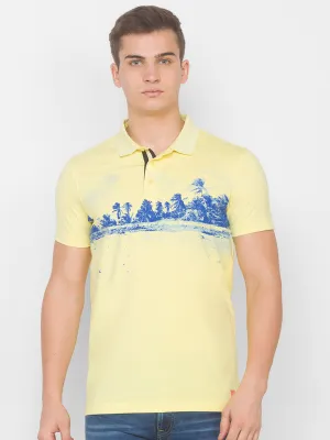 Spykar Men Yellow Cotton Blend Slim Fit Polo T-Shirt