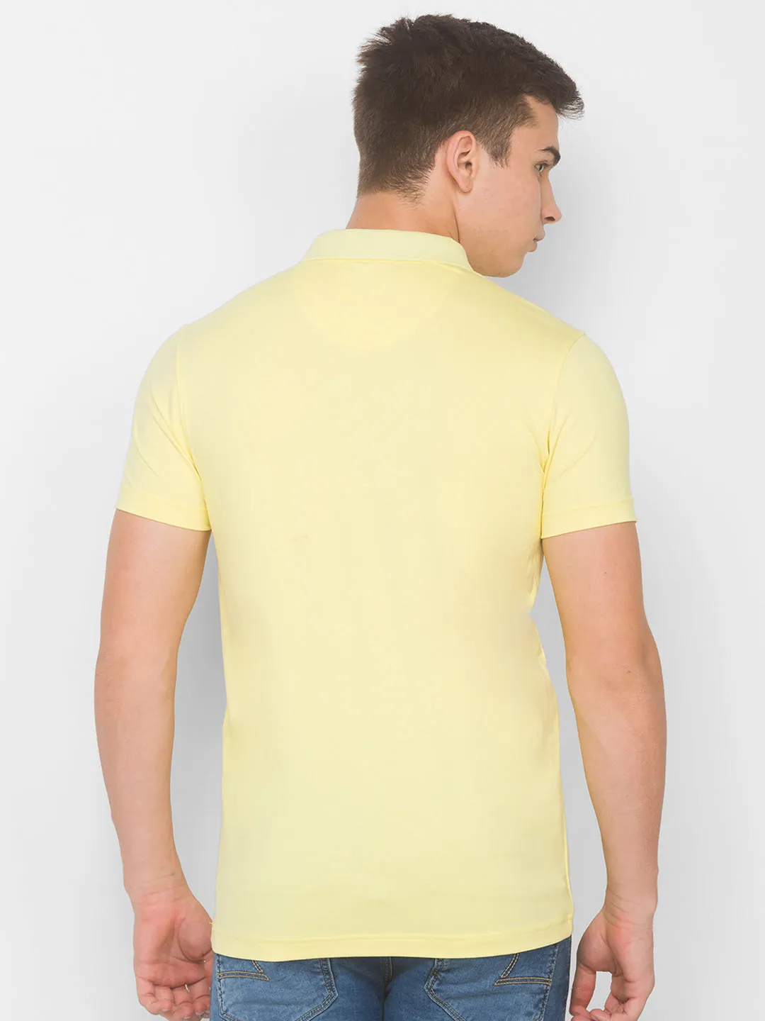 Spykar Men Yellow Cotton Blend Slim Fit Polo T-Shirt